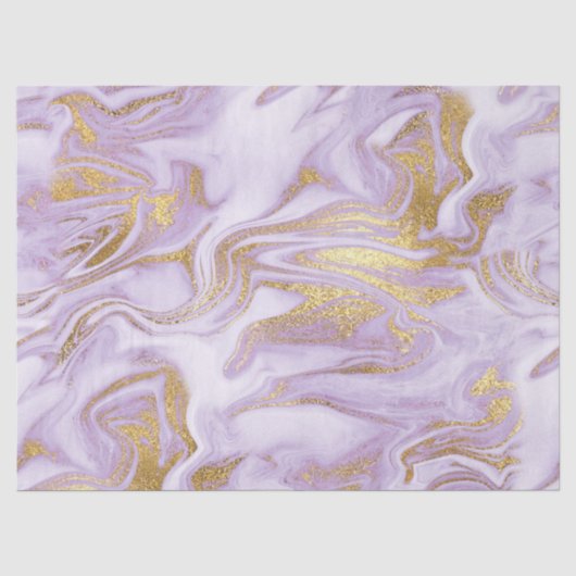 Papier Mousseline Marbre Moderne Violet Clair, Blanc et Or (Recto)