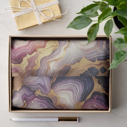 Papier Mousseline Marbre Or Rose Foncé Violet (Cadeau)
