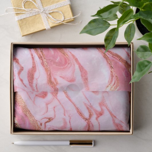 Papier Mousseline Marbre rose et or (Cadeau)