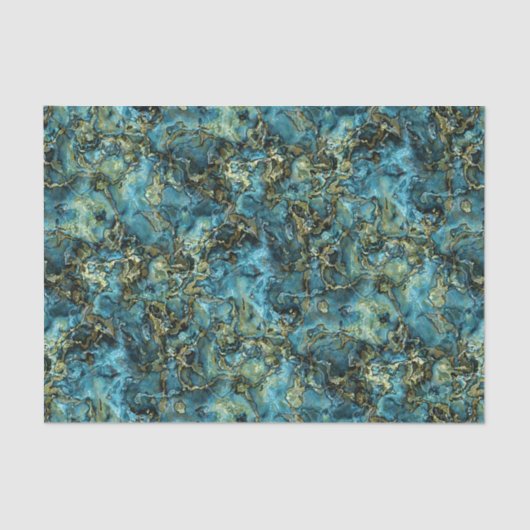 Papier Mousseline Marbré Turquoise Turquoise Faux Gold Agate Art Mot (Recto)