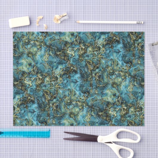 Papier Mousseline Marbré Turquoise Turquoise Faux Gold Agate Art Mot (Artisanat)