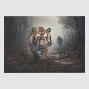 Papier Mousseline Marcher Vieille forêt surréelle de tigres noirs et