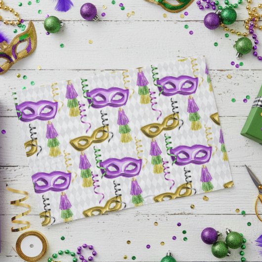 Papier Mousseline Mardi Gras Masques Vert Violet Or Jaune