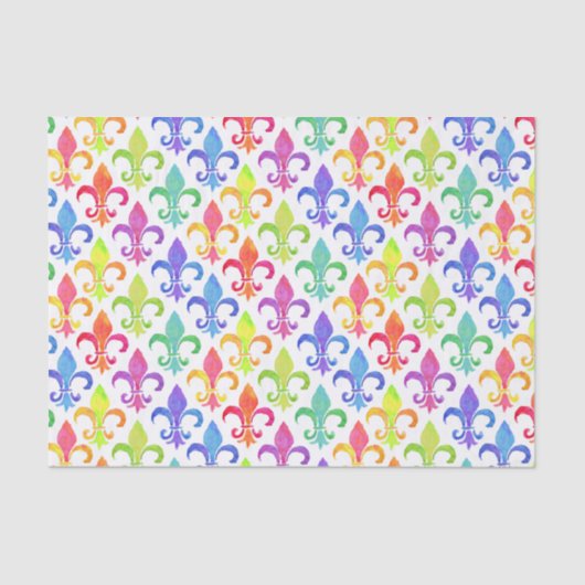 Papier Mousseline Mardi Gras Rainbow Fleur de lis Motif (Recto)