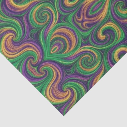 Papier Mousseline Mardi Gras vert violet tourbillonne abstrait (Détail)
