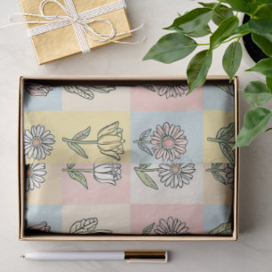 Papier Mousseline Marguerite rétro Rouge Rose Bleu Aqua Floral Anniv