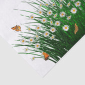 Papier Mousseline Marguerite Vert Herbe Orange Papillons (Détail)