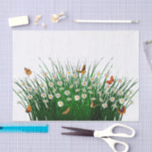Papier Mousseline Marguerite Vert Herbe Orange Papillons (Artisanat)