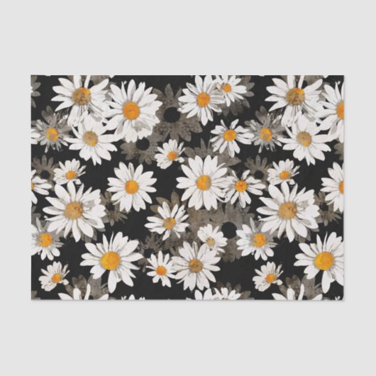 Papier Mousseline Marguerites blanches sur Floral noir (Recto)