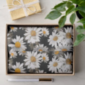 Papier Mousseline Marguerites blanches sur Floral noir (Cadeau)