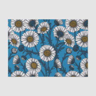Papier Mousseline Marguerites sur bleu