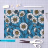 Papier Mousseline Marguerites sur bleu (Artisanat)