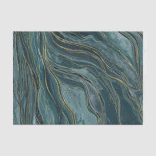 Papier Mousseline Mariage Aquarelle Abstraite Or Bleu Tranquille