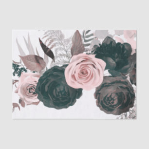 Papier Mousseline Mariage Blanc avec Fleurs et Feuillage en Rose Pâl
