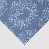 Papier Mousseline mariage bleu monogramme dessiné à la main feuille (Détail)