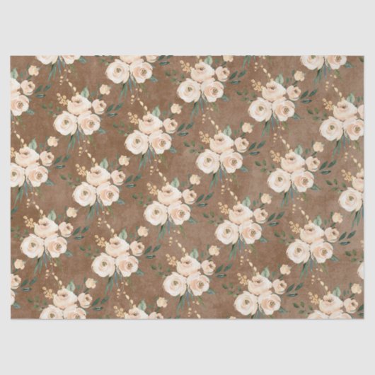 Papier Mousseline Mariage Brown beige floral (Recto)