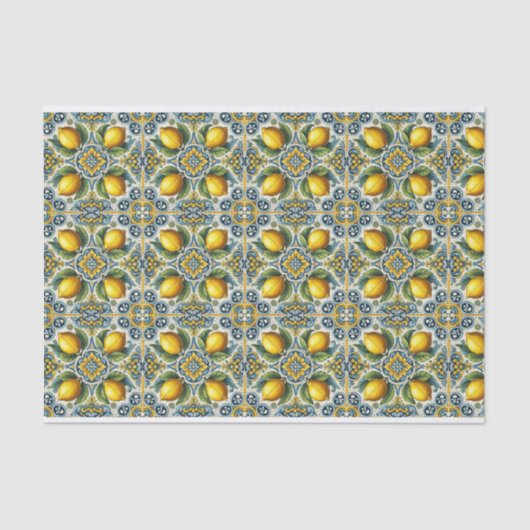 Papier Mousseline Mariage carrelage méditerranéen Capri jaune bleu c (Recto)