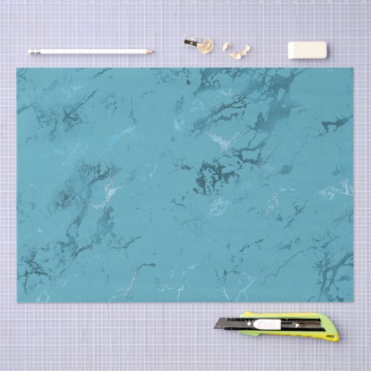 Papier Mousseline Mariage chic bleu aqua marbré (Artisanat)