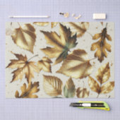 Papier Mousseline Mariage d'automne beige amande feuilles dorées (Artisanat)