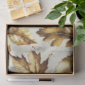 Papier Mousseline Mariage d'automne beige amande feuilles dorées (Cadeau)