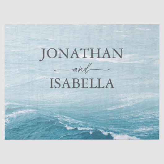 Papier Mousseline Mariage d'été au bord de la mer bleue ondulée ombr (Recto)