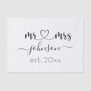 Papier Mousseline Mariage Fiançailles Coeur M. Mme Nom personnalisé