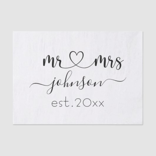 Papier Mousseline Mariage Fiançailles Coeur M. Mme Nom personnalisé (Recto)