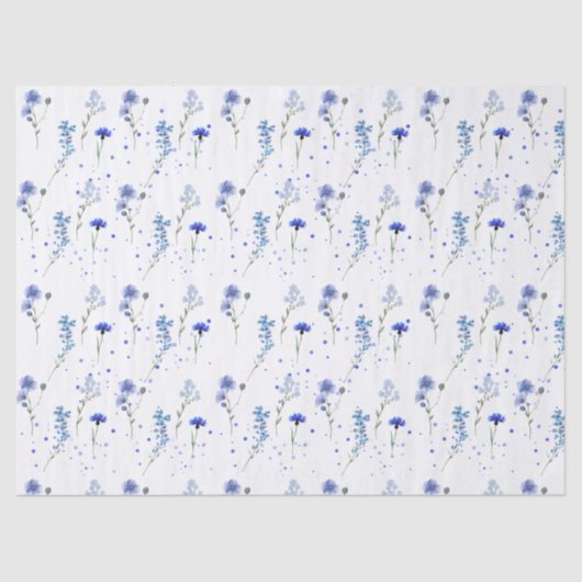 Papier Mousseline Mariage Fleur sauvage bleu eau (Recto)