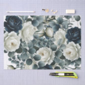 Papier Mousseline Mariage Fleurie Moderne Bleu Foncé & Blanc (Artisanat)