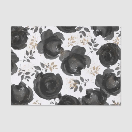 Papier Mousseline Mariage Fleurs de Luxe Noir Or (Recto)