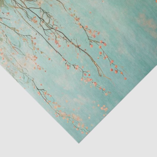 Papier Mousseline Mariage Fleurs Romantiques Teal Blush (Détail)