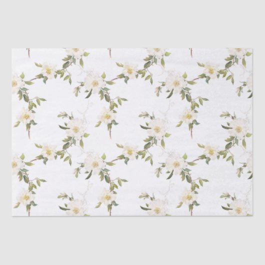 Papier Mousseline Mariage floral blanc romantique (Recto)