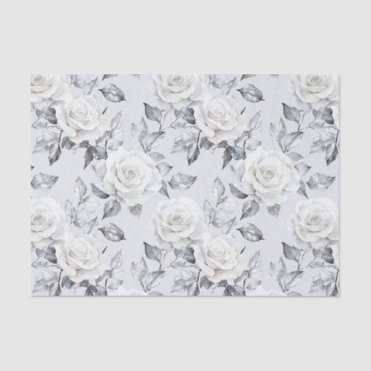 Papier Mousseline Mariage Floral Gris Argenté Blanc Chic (Recto)