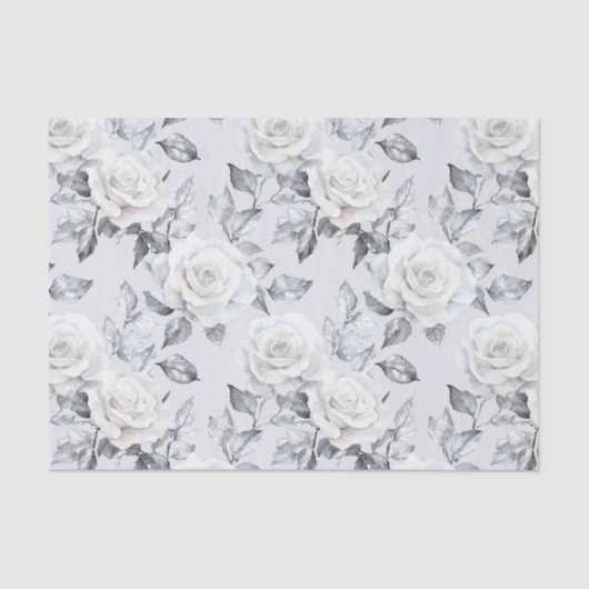 Papier Mousseline Mariage Floral Gris Argenté Chic Blanc (Recto)