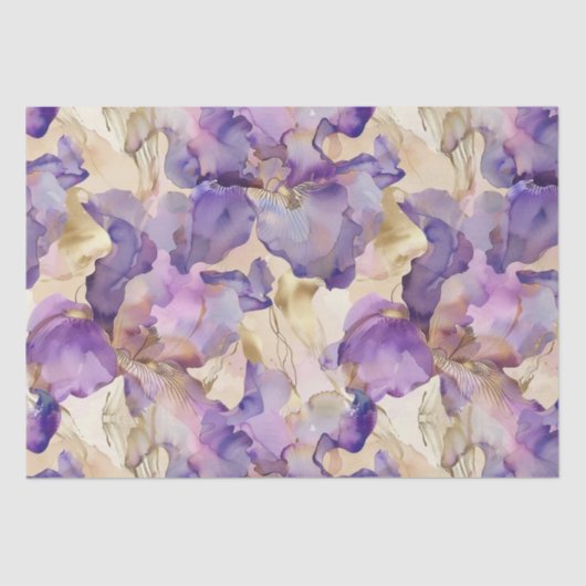 Papier Mousseline Mariage Floral Iris Violet Or Romantique (Recto)
