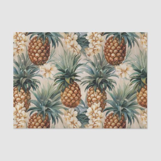Papier Mousseline Mariage Floral Tropical aux Ananas (Recto)