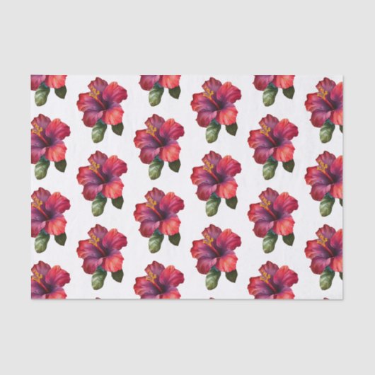 Papier Mousseline Mariage Floral Tropical Hibiscus Rouge (Recto)