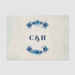 Papier Mousseline Mariage Indigo Blue & Beige Watercolor