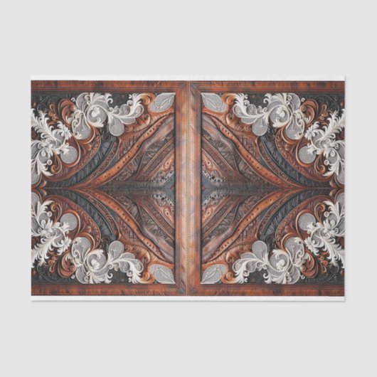 Papier Mousseline Mariage rustique en cuir et dentelle multicolore (Recto)