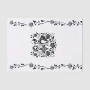 Papier Mousseline Mariage squelette floral rose vignes noir blanc