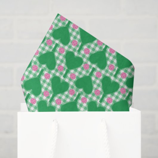 Papier Mousseline Mariage vert et rose Gingham Pickleball Préparatoi (Sac cadeau)