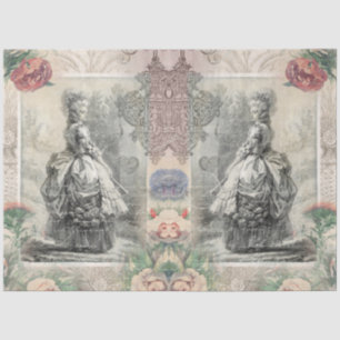 Papier Mousseline Marie Antoinette Aquarelle Fleurs Paire Découpage