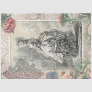 Papier Mousseline Marie Antoinette Aquarelle rose Fleurs Découpage