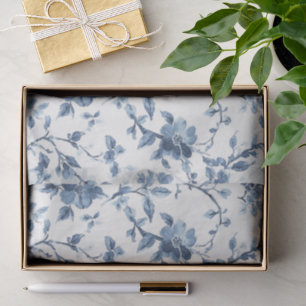 Papier Mousseline Mariée Fleurie Bleue et Blanche