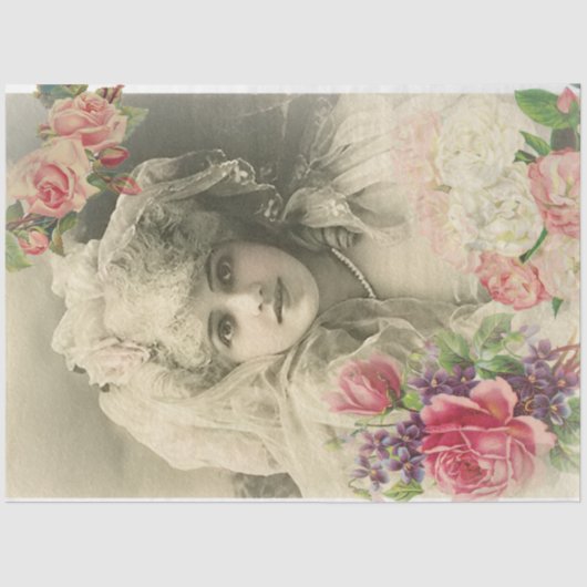 Papier Mousseline Mariée vintage avec Roses (Recto)