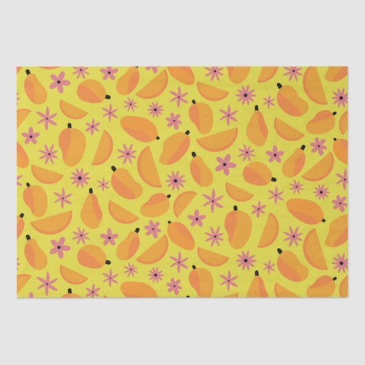 Papier Mousseline Marigold Mango Fruit and Flowers Motif (Recto)