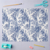 Papier Mousseline Marine bleu Chinoiserie fleurs bâtiment château (Artisanat)