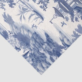 Papier Mousseline Marine bleu Chinoiserie fleurs bâtiment château (Détail)