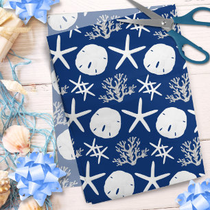 Papier Mousseline Marine Bleu Côte Sable de Noël Dollar Starfish