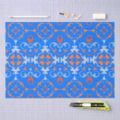 Papier Mousseline Marine Bleu Orange Ethnique Boho Damask Modèle (Artisanat)